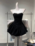 Cifeeo-back to school outfits Chic A Line Strapless Black Velvet Cocktail Dresses Short Homecoming Dress