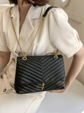 CIFEEO - Minimalist Metal Decor Chevron Flap Square Bag  - Women Shoulder Bags