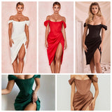 Cifeeo-High Quality Satin Bodycon Dress Women Party Dress 2021 New Arrivals Midi Bodycon Dress Sexy Celebrity Evening Club Dress