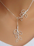 CIFEEO- Casual Silver Cutout Leaf Necklace Boho Vacation Jewelry QAR33