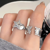 Cifeeo-Vintage Jewelry Y2K Style Korea Colorful Stone Oil Drip Rhinestone Trendy Geometry Rings For Women Heart Star Girls Y2k Jewelry Gifts