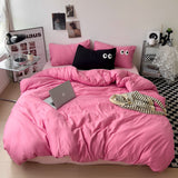 Cifeeo-2025 Spring Bedding Set Ins Style Big Eyes Duvet Cover No Filling Double Mix Color Flat Sheet Pillowcases Washed Cotton Embroidery Queen Bedding Set