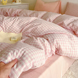 Cifeeo-2025 Spring Bedding Set Pink Duvet Cover Set Classic Plaid Twin Queen Size Girls Boys Flat Sheet Pillowcase No Filler Soft Home Decor Bedding Set