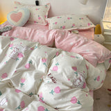 Cifeeo-2025 Spring Bedding Set Pink Floral Bedding Set with Duvet Cover No Filler Pillowcase Flat Sheet Ins Nordic Style Kid Adult Single Double Size BedSpread