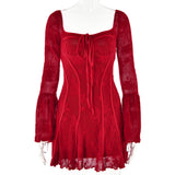 Cifeeo-work holiday party outfit INS Lace New Bell Sleeve Tube Top Dress Sexy Hot Girl French Casual Backless Hip Skirt