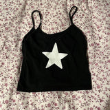 Cifeeo-Vintage Y2K Fashion Streetwear Hip Hop Gothic vintage Punk Harajuku Women's Sleeveless Camisole Star Print Geometric Pattern Black Tops