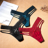 Cifeeo-3pcs Hollow Out Women Panties Low Waist Hollowed Out See-through Cross-belt French Ladies Sling Thong Ladies Sexy Lingerie New