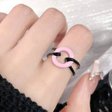 Cifeeo-Vintage Jewelry Y2K Style Y2K Enamel Drop Oil Love Heart Colorful Rings For Women Girls Korean Fashion Cute Aesthetic Pink Ring Jewelry Accessories