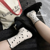 Cifeeo-Heart Socks Feminina Ruffles Womans Ankle Socks Korean Style Kawaii Harajuku Cute Stockings Autumn Thin Japanese Tights 2024 New