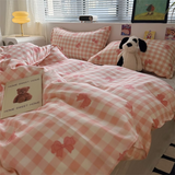 Cifeeo-2025 Spring Bedding Set Pink Grid Bedding Set 2025 New Green Blue Boys Girls Duvet Cover No Filler Pillowcase Flat Sheet Twin Queen Hotel Home Bedspread