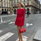 Cifeeo-Autumn Sexy Elegant A Line Party Dresses 2025 Red Long Seelve Dress with Bow O Neck Birthday Dress Women's Clothing