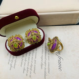 Cifeeo-vintage Valentines Gift European and American Fashion Trend Vintage Three-dimensional Cute Purple Bee Shaped Ring Earrings Wholesale Free Delivery-Mom's Gift