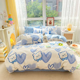 Cifeeo-2025 Spring Bedding Set Kawaii Kids Bedding Set Soft Cotton Flat Fitted Sheet Duvet Cover Pillowcases Single Queen Cartoon Boy Girls Dormitory Bed Linen