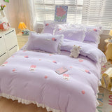 Cifeeo-2025 Spring Bedding Set Kawaii Princess Bedding Set with White Ruffles Korean Style Girls Single Full Duvet Cover No Filling Flat Sheet Pillowcases Kit