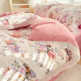 Cifeeo-2025 Spring Bedding Set Ins Korean Style Duvet Cover Set Princess Floral Ruffles Fitted Flat Sheet Pillowcases Girls Single Double Size Bed Linen