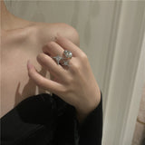 Cifeeo-Vintage Jewelry Y2K Style Pink Crystal Irregular Heart Ring for Women Creative Blue Opal Heart Open Ring Shiny Geometric Zircon Ring Vintage Y2K Jewely