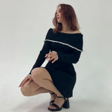 Cifeeo-Autumn Off The Shoulder Sweater Dress 2025 Elegant Long Sleeve Knitted Dress Sexy Causal Warm White Dress Women