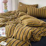 Cifeeo-Ins Yellow Stripe Bedding Duvet Cover Set with Pillowcase bed sheet Single Full Size Bed Linen Duvet Cover Set Queen/King Double
