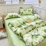 Cifeeo-2025 Spring Bedding Set White Green Bedding Set Floral Ins Duvet Cover with Zipper No Filler Flat Sheet Pillowcase Twin Queen Size Bed Linens