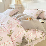 Cifeeo-2025 Spring Bedding Set Cute Korean Duvet Cover Set Floral Style with Flat Sheet Pillowcase No filler Twin Queen Double Girls Boys Home Decor Bed Linens