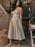 Cifeeo-Summer Elegant Midi A Line Dress Lovely V Neck Spagehetti Strap Holiday Party Dress Casual Women New Arrivals 2025