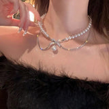Cifeeo-Vintage Jewelry Y2K Style Kpop Vintage Love Heart Pendant Choker Necklace For Women Zircon Pearl Chain Party Aesthetic Jewelry Christmas Gift Hot Sale