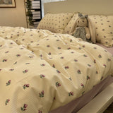 Cifeeo-2025 Spring Bedding Set Cute Rabbit Bedding Set Ins Style Floral Duvet Cover No Filler Pillowcases Flat Sheet Single Full Size Girls Bed Linens