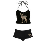 Cifeeo-Vintage Cute deer pattern print streetwear casual hip-hop punk rock women's sleeveless camisole summer Y2K vintage eom girls slim shorts