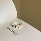 Cifeeo-Vintage Jewelry Y2K Style Colorful Zircon Rings for Women Irregular Matte Metal Ring Retro Personality Index Finger Jewelry Hip Hop Girls Accessories Gift