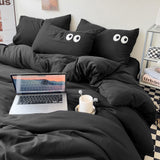 Cifeeo-2025 Spring Bedding Set Ins Style Big Eyes Duvet Cover No Filling Double Mix Color Flat Sheet Pillowcases Washed Cotton Embroidery Queen Bedding Set