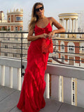 Cifeeo-Women Elegant Deep V Neck Maxi Dress Sexy Ruffles Backless Party Club Dresses 2025 Fashion Ladies Beach Split Sundress Vestidos
