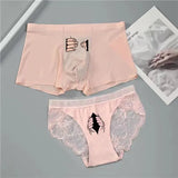 Cifeeo-Printed New Style Ice Silk Couple Underwear Sexy Men's Boxer & Women Panties Lover's Panty 2 Pieces Set for Boyfriend Girlfriend