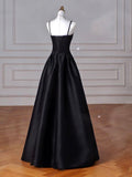 Cifeeo-Cyber Monday Christmas party outfits Elegant Black A-Line Satin Long Prom Dress Long Prom Dress B531