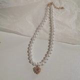 Cifeeo-Vintage Jewelry Y2K Style Kpop Vintage Love Heart Pendant Choker Necklace For Women Zircon Pearl Chain Party Aesthetic Jewelry Christmas Gift Hot Sale