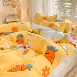 Cifeeo-2025 Spring Bedding Set Cute Carrot Duvet Cover Set with Zipper Kids Kawaii Flat Sheet Pillowcases No Filler Twin Queen Size Girls Boys Gift Bedding Set