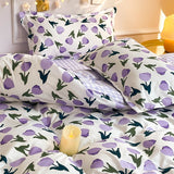 Cifeeo-2025 Spring Bedding Set Floral Bedding Set Purple Tulips Ins Single Queen Size Duvet Cover No Filler Flat Sheet Pillowcase Home Hotel Bed Linens