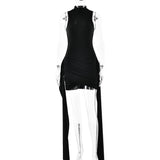 Cifeeo-work holiday party outfit Style Spring Dress Sexy Elegant Solid Color round Neck Sleeveless Sheath Lace-up Skirt