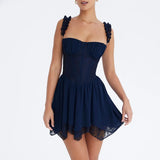 Cifeeo-Summer Mini Lace A Line Party Dresses Navy Boning Bodycon Corset Dress Casual Holiday Vacation Dress Women Clothing