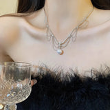 Cifeeo-Vintage Jewelry Y2K Style Kpop Vintage Love Heart Pendant Choker Necklace For Women Zircon Pearl Chain Party Aesthetic Jewelry Christmas Gift Hot Sale