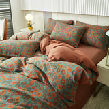 Cifeeo-A++ 100% Cotton Soft Bedding Set Stripe Printing Duvet Cover with Pillow Case Flowers Quilt Cover Pillowcases Sets