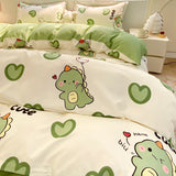 Cifeeo-2025 Spring Bedding Set Cute Dinosaur Bedding Set Hot Sale Ins Single Queen Size Duvet Cover No Filler Flat Sheet Pillowcase Home Hotel Bed Linens