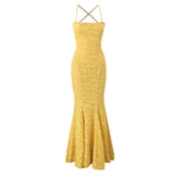 Cifeeo-Backless Women's Evening Party Dress Sexy Lace Up Maxi Dress Sleeveless Orange Wedding Guest Dresses