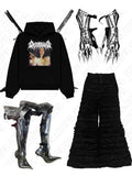 Cifeeo-Vintage High street fashion hooded pullover sweatshirt hip-hopY2K rock chic aesthetic Harajuku American retro Gothic new sweatshirt emo