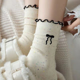 Cifeeo-Bow Socks Feminina Ruffles Autumn Womans Ankle Socks Korean Style Kawaii Harajuku Cute Stockings Thin Japanese Tights 2024 New