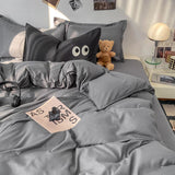 Cifeeo-2025 Spring Bedding Set Solid Blue Duvet Cover Set Ins Korean Style Single Double Size Flat Sheet Pillowcases Eyes Printed Nordic Soft Bedding Set