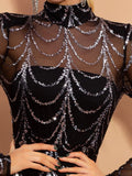 Cifeeo-Winter Long Sleeve Maxi Evening Dress 2025 Black Sequins Long Dresses Elegant Stand Collar Fashion Party Dresses