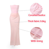 Cifeeo-2025 Women's Evening Dress Strapless Pink Prom Party Dresses Sexy Satin Long Corset Dress Elegant Maxi Gala Dresses