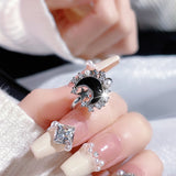 Cifeeo-Vintage Jewelry Y2K Style Pink Crystal Irregular Heart Ring for Women Creative Blue Opal Heart Open Ring Shiny Geometric Zircon Ring Vintage Y2K Jewely