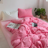 Cifeeo-INS Pink Series Duvet Cover set Pillow Case Bed Sheet Solid Color Quilt Covers Boy Kid Teen Girl Bedding Linens Set King Queen