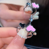 Cifeeo-Vintage Jewelry Y2K Style Y2K Enamel Drop Oil Love Heart Colorful Rings For Women Girls Korean Fashion Cute Aesthetic Pink Ring Jewelry Accessories